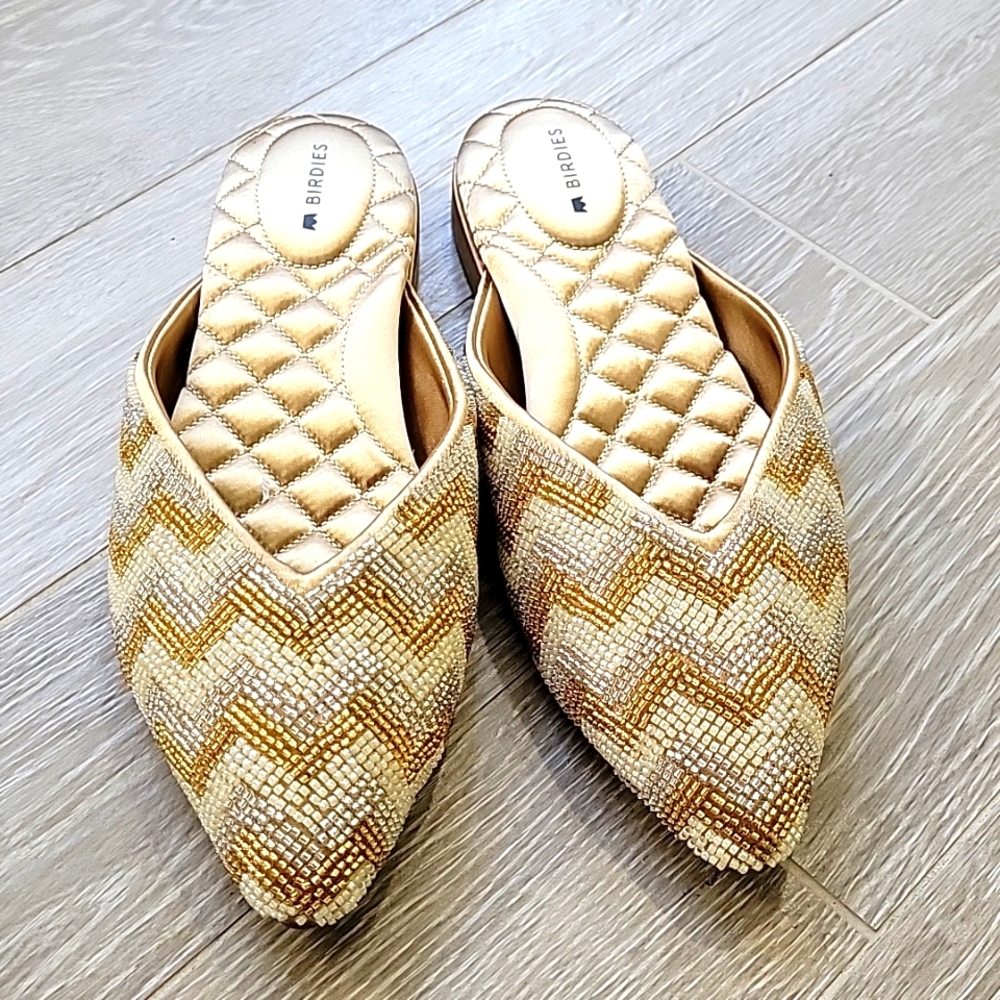 NEW Birdies The Swan Limited Color Champagne Chevron Mules Size 5.5